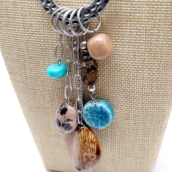 Long Artisan Bohemian-style Mixed Stone Statement Necklace Silver-tone Chain - Picture 8 of 10